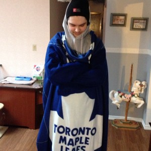 Yes, he's a Leafs fan; and yes, that's a Snuggie.